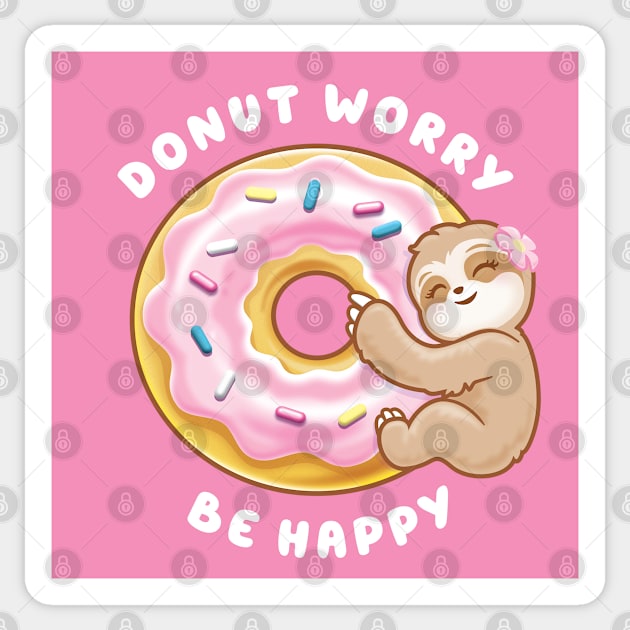 Donut Worry Be Happy- Pink Donut Sloth Sticker by PnJ